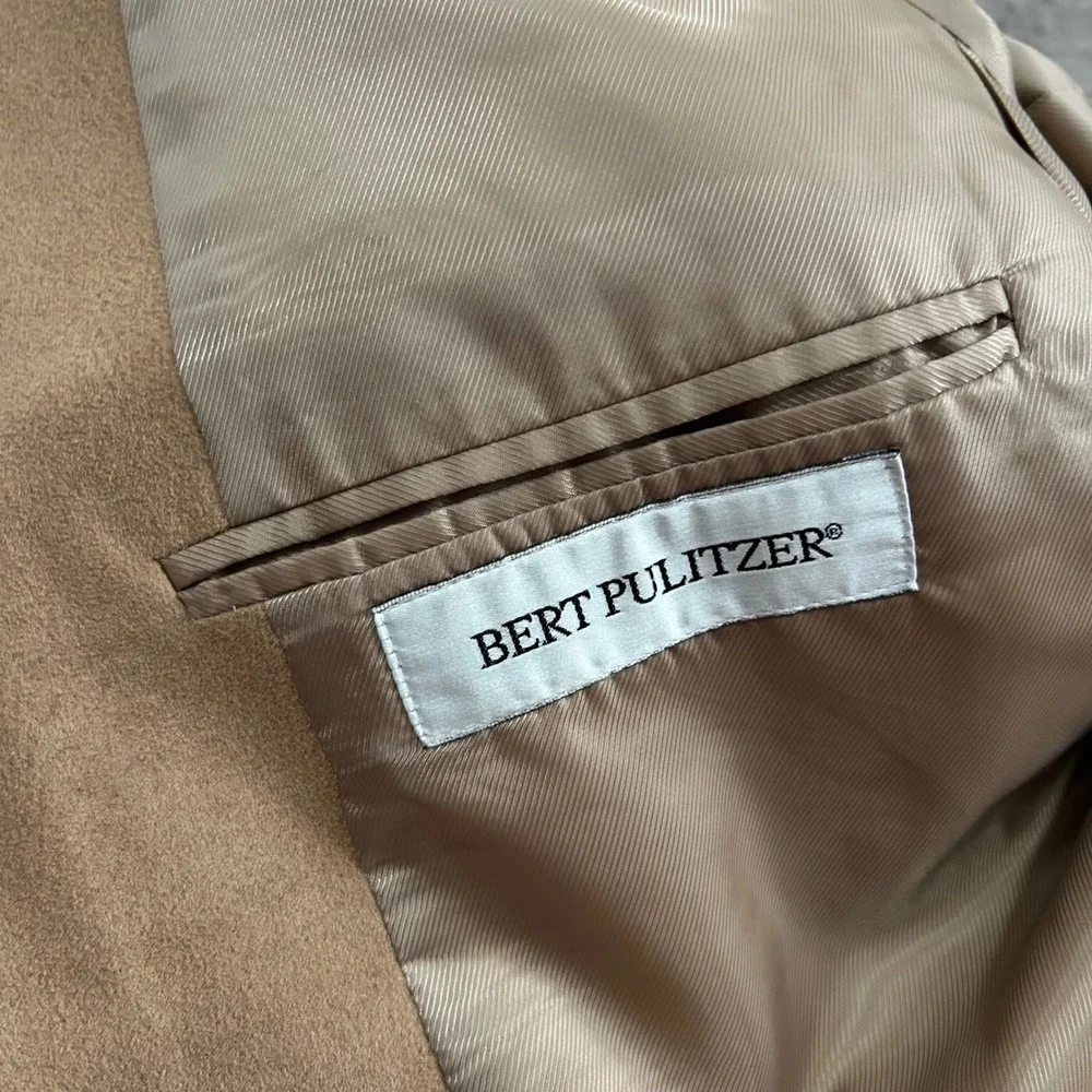 Bert Pulitzer Mens Tan Blazer‎ Sport Coat Jacket Large L Supre Suede